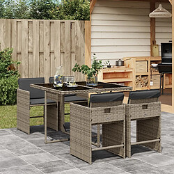 vidaXL Ensemble à manger jardin 5 pcs - Gris Ensemble à manger de jardin - Résine tressée - Rangement compact - Verre trempé - Résistance UV