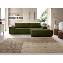 Vente-Unique Canapé d'angle droit convertible en velours côtelé kaki AMELIA