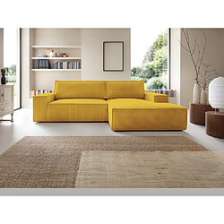 Vente-Unique Canapé d'angle droit convertible en velours côtelé jaune AMELIA