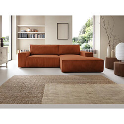 Vente-Unique Canapé d'angle droit convertible en velours côtelé terracotta AMELIA