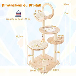Helloshop26 Arbre à chat tour avec condo et hublot 146 cm chêne