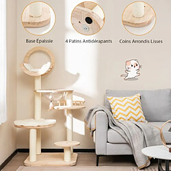 Helloshop26 Arbre à chat tour avec condo et hublot 146 cm chêne