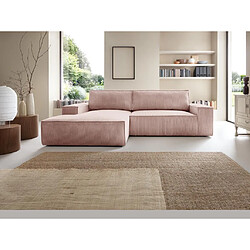 Vente-Unique Canapé d'angle gauche convertible en velours côtelé rose poudré AMELIA