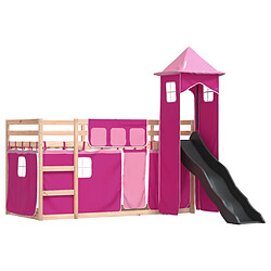 vidaXL Lit superposé toboggan et rideaux 90x200 cm - Rose