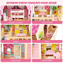Helloshop26 Maison de poupée en bois 15 accessoires - Rose