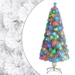 vidaXL Arbre de Noël fibre optique 150 cm - Blanc Sapin de Noël pré-éclairé - 150 cm - Fibre optique - LED multicolores