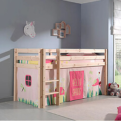 MES Lit surélevé PINO 90x200 cm - Naturel/Rose