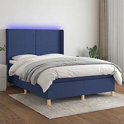 vidaXL Sommier à lattes de lit et matelas LED Bleu 140x200 cm Tissu