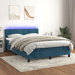 VIDAXL Sommier à lattes avec matelas LED - Bleu foncé Velours