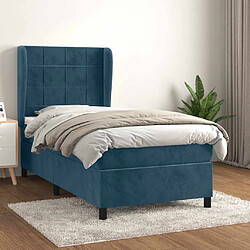 vidaXL Sommier velours bleu 90x200 Sommier à lattes avec matelas - Velours bleu foncé - 90 x 200 cm - Tête de lit réglable