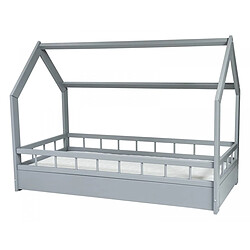 Velinda Lit maison cabane gris 160x80 cm Lit enfant en bois de pin - Matelas fourni - Design scandinave simple