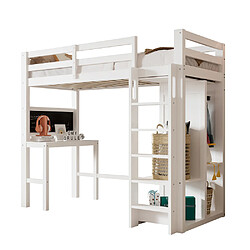 KOMHTOM Lit enfant surélevé avec bureau – Blanc – 90x200 cm