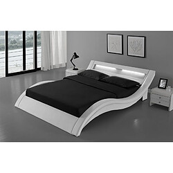 CONCEPT USINE Lit LED PU blanc - 140x190 cm