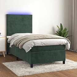vidaXL Sommier à lattes avec matelas LED - Vert foncé 90x190 cm velours