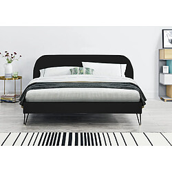 Concept Usine Lit 160 x 200 cm en velours noir et pieds noirs PHOENIX