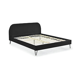 Concept Usine Lit 160 x 200 cm en velours noir et pieds noirs PHOENIX