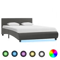 VidaXL Cadre de lit - LED - Gris - 140x200 cm Cadre de lit similicuir avec LED - Matelas 140 x 200 cm - Tête de lit ajustable