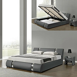 MEUBLER DESIGN Lit coffre relevable 140x190 cm - Gris