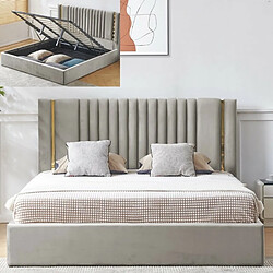 MEUBLER DESIGN Lit Coffre Kaufman - Velours Gris 180x200 cm