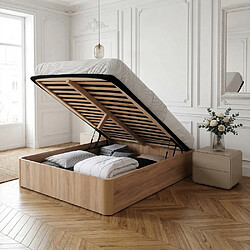 Le Quai Des Affaires LIT COFFRE SPIRO 140x190cm + 1 SOMMIER / Décor Chêne Blanchi