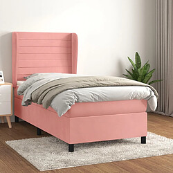 vidaXL Lit Rose 90x190 Sommier à lattes avec matelas - Velours doux - Tête de lit réglable