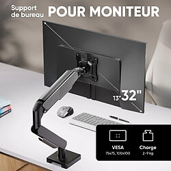 ONKRON Bras Articulé Écran PC 13 - 32 Pouces Ecran, Bras pour Ecran PC Poids jusqu'à 8 kg - Support Ecran PC Bureau VESA 75x75 & VESA 100x100/Porte Ecran PC Inclinable Pivotant Rotatif G50-B Noir
