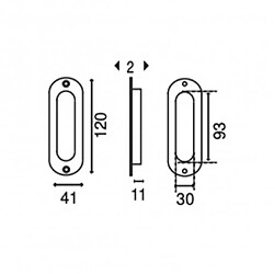 Poignée cuvette ovale à encastrer pour porte coulissante - inox brossé