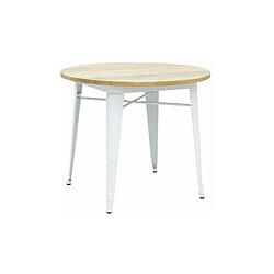 Aubry Gaspard Table ronde industrielle en métal blanc et bois d'orme huilé.