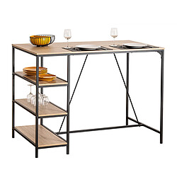 Pegane Table de bar avec étagères - Noir et beige