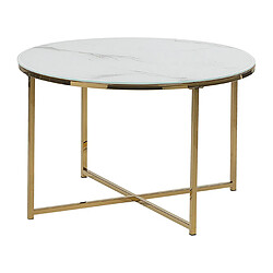 Beliani Quincy Table basse moderne - Imitation marbre blanc - Verre trempé - Acier inox doré - 70 x 70 x 45 cm