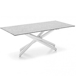 Inside 75 Table repas DUEL 8 couverts 200x100cm pieds métal blanc plateau Eco Stone