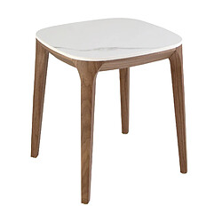 Angel Cerda Table d'angle carrée en marbre porcelaine et noyer