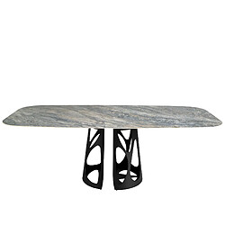 Angel Cerda Table à manger baril ovale marbre porcelaine et acier noir