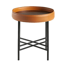 Angel Cerda Table d'angle ronde en simili cuir, noyer et acier noir