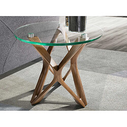 Avis Angel Cerda Table d'angle ronde en verre trempé et noyer
