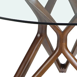 Angel Cerda Table à manger ronde verre trempé et noyer pas cher