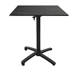 Restootab Table haute pliable - Compact HPL marbre feu 70x70 Table haute de terrasse pliable - Compact HPL - 70x70cm - Aluminium thermolaqué noir - Hauteur snack 90cm