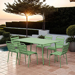 Mes Ensemble table de jardin + 6 chaises en métal vert - BACA 