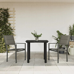 vidaXL Ensemble à manger de jardin 3 pcs - Acier/Textilène - Noir Ensemble mangeoire - Table verre trempé - Chaises confortables - Résistant intempéries