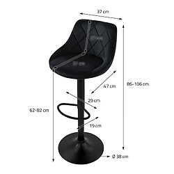 Ml-design tabourets de bar velours lot de 4 - Noir pas cher