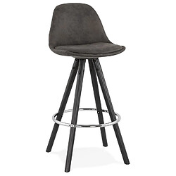 Alterego Tabouret MARKA MINI - Gris Tabouret snack mi-hauteur - Microfibre - Pieds bois - Vintage/Scandinave