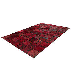 Avis Paris Prix Tapis Patchwork en Cuir Fait Main - Rouge