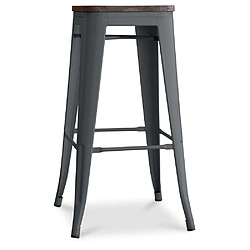 ICONIK INTERIOR Tabouret de bar Design Industriel - Bois & Acier - 76cm - Stylix Gris foncé