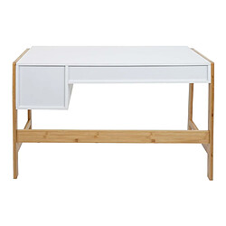 Decoshop26 Bureau ordinateur bambou - Blanc pas cher