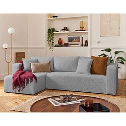 Bestmobilier Topaze canapé d'angle module réversible - Tissu Bouclette Gris Clair