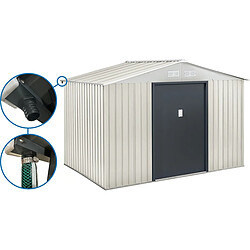 Habitat Et Jardin Abri de jardin métal Nebraska - 5,29m² avec gouttière Abri de jardin métal avec gouttière - 5,29 m² - Parois acier - Zinc - Portes coulissantes - Beige et gris