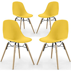 ICONIK INTERIOR Chaise de Salle à Manger - Design Scandinave - Pieds en Bois - Lot de 4 - Skögur Jaune