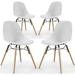 ICONIK INTERIOR Chaise de Salle à Manger - Design Scandinave - Pieds en Bois - Lot de 4 - Skögur Blanc