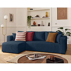 Bestmobilier Topaze - canapé d'angle déhoussable réversible 4 places en velours côtelé Topaze - canapé d'angle déhoussable réversible 4 places en velours côtelé - Bleu