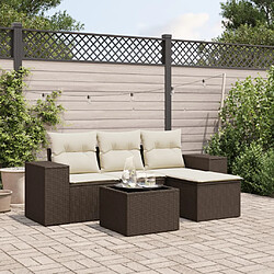 VIDAXL Salon de Jardin 5 pcs - Marron Salon de jardin - Résine tressée - Rangement intégré - Verre trempé durable